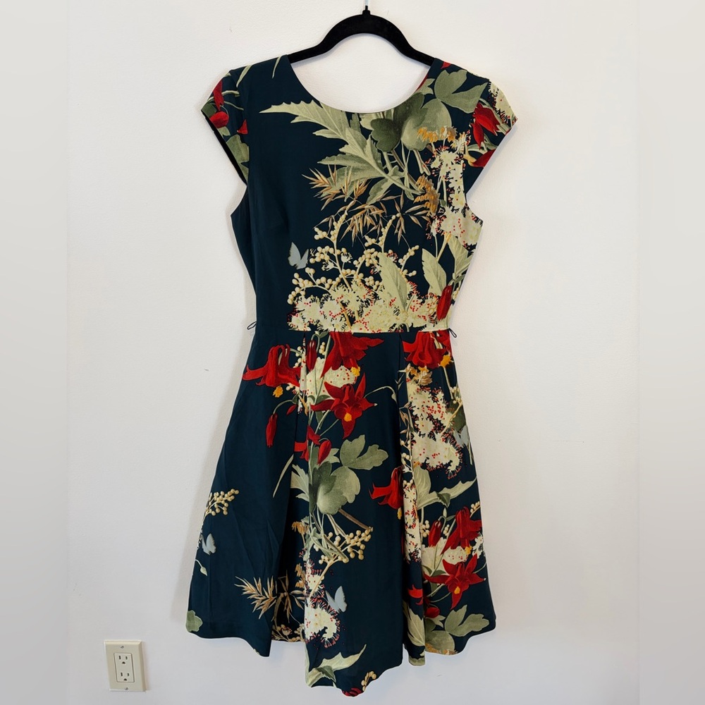 Ted Baker Navy Midi Dress with Red & Cream Floral Print
